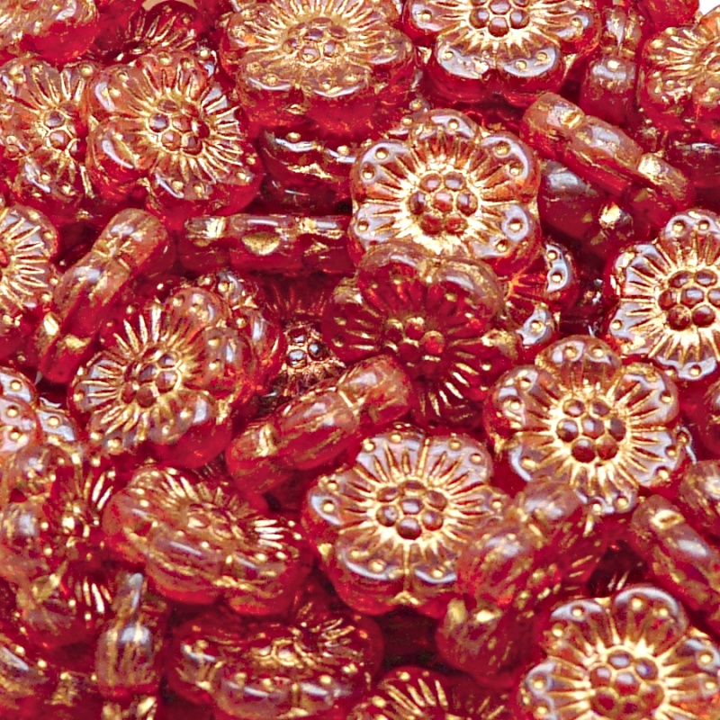 8pcs Czech Pressed Glass Flat Flower Beads 14mm Hyacinth Bronze Fired Color