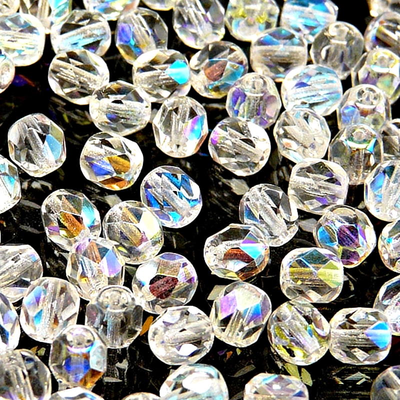 50pcs Czech Fire Polished Faceted Glass Beads Round 6mm Crystal AB