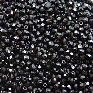 100pcs Czech Fire Polished Faceted Glass Beads Round 3mm Jet