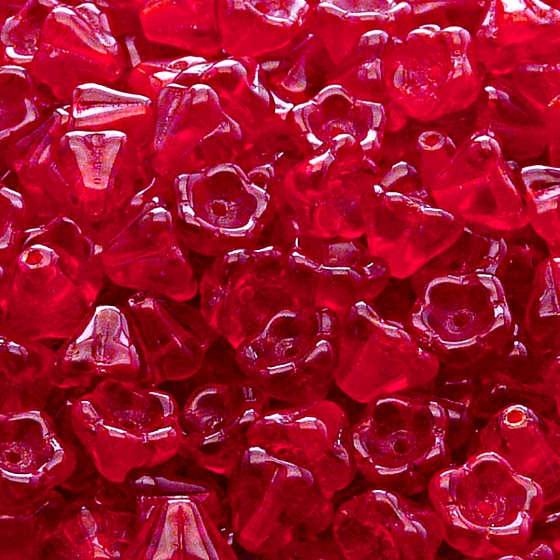 30pcs Czech Pressed Glass Bell Flowers Beads 6x8mm Ruby