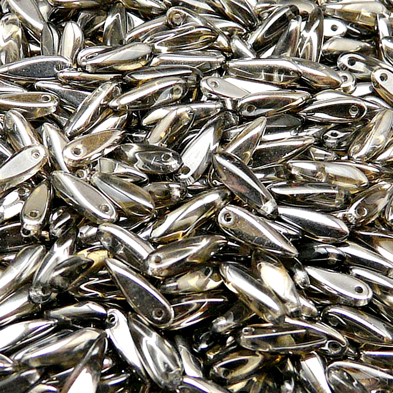 50pcs Czech Pressed Glass Dagger Beads 3x11mm Crystal Chrome