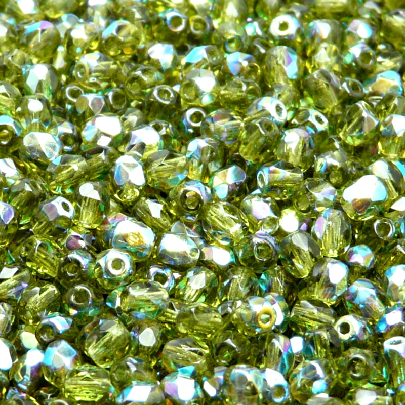 100pcs Czech Fire Polished Faceted Glass Beads Round 4mm Olivine AB
