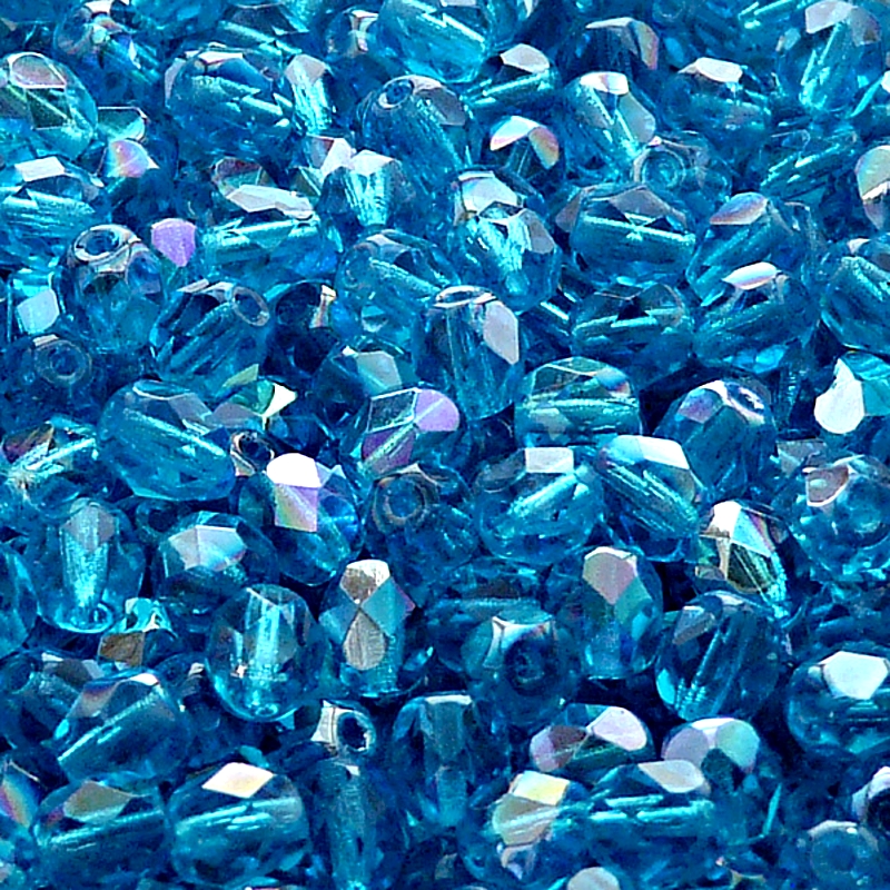 50pcs Czech Fire Polished Faceted Glass Beads Round 6mm Aquamarine AB