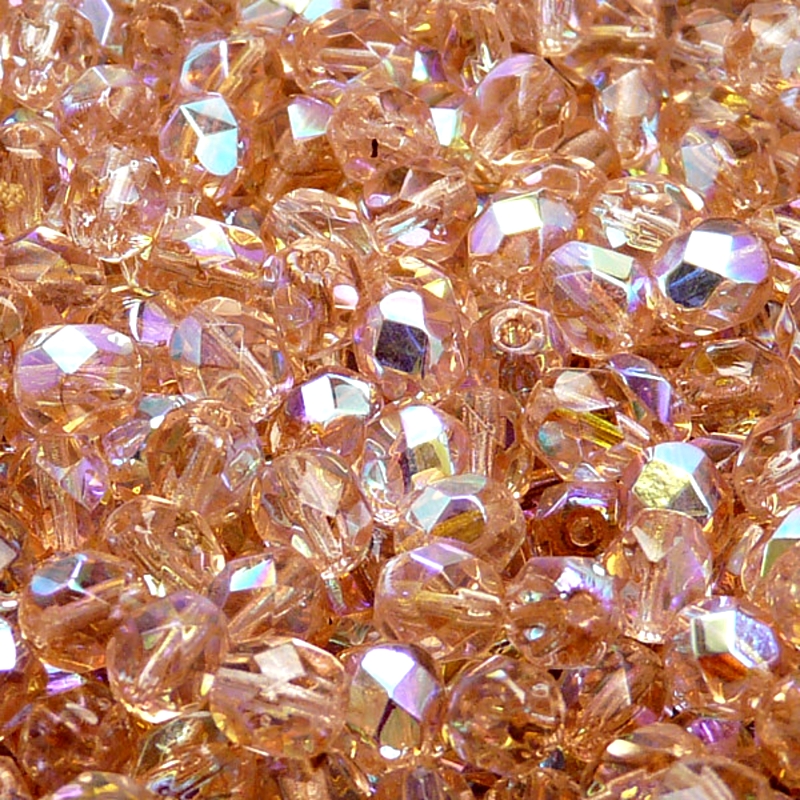50pcs Czech Fire Polished Faceted Glass Beads Round 6mm Rosaline AB