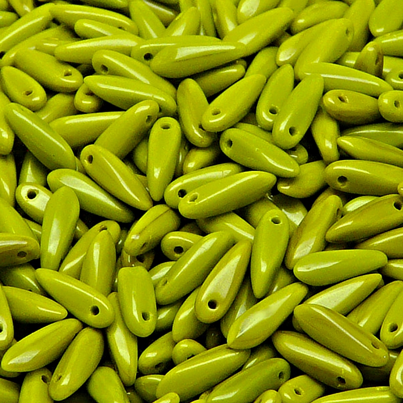 50pcs Czech Pressed Glass Dagger Beads 3x11mm Opaque Olivine