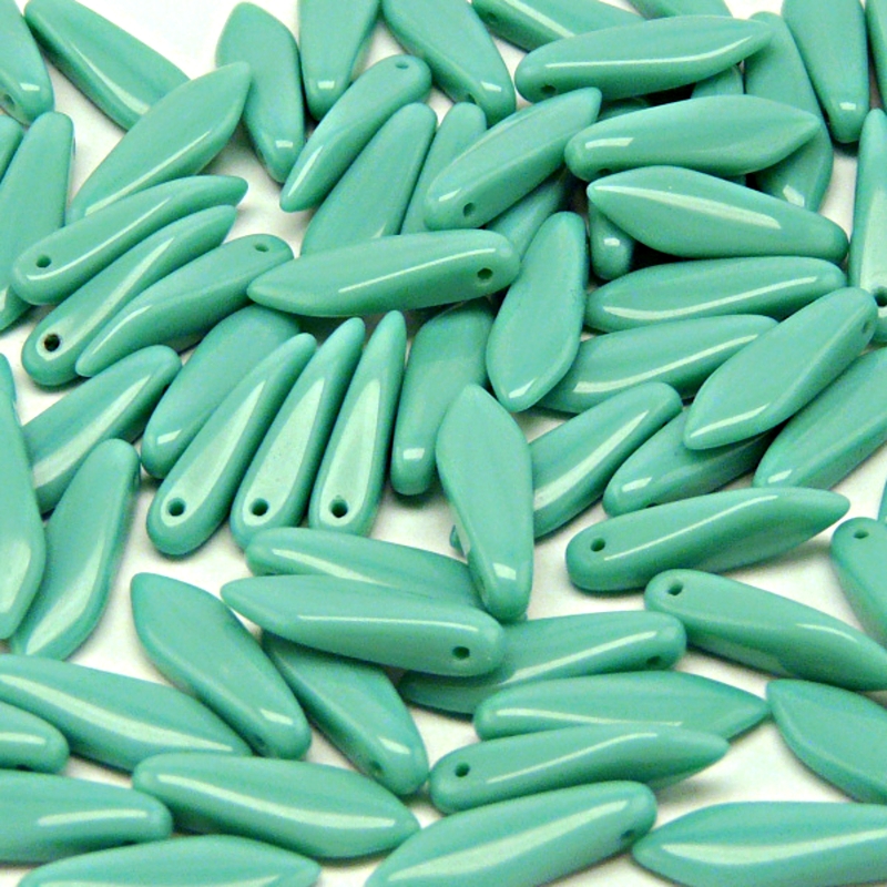 30pcs Czech Pressed Glass Dagger Beads 5x16mm Opaque Turquoise Green