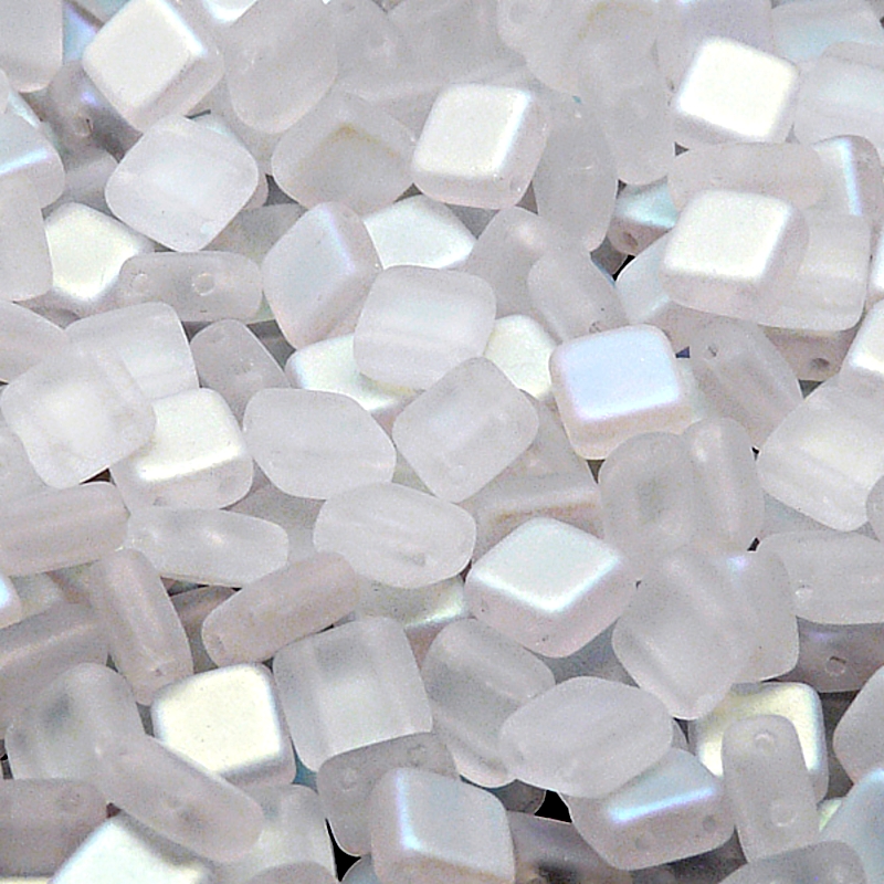 40pcs Czech Two Hole Pressed Glass Tile Beads 6mm Crystal AB Matte