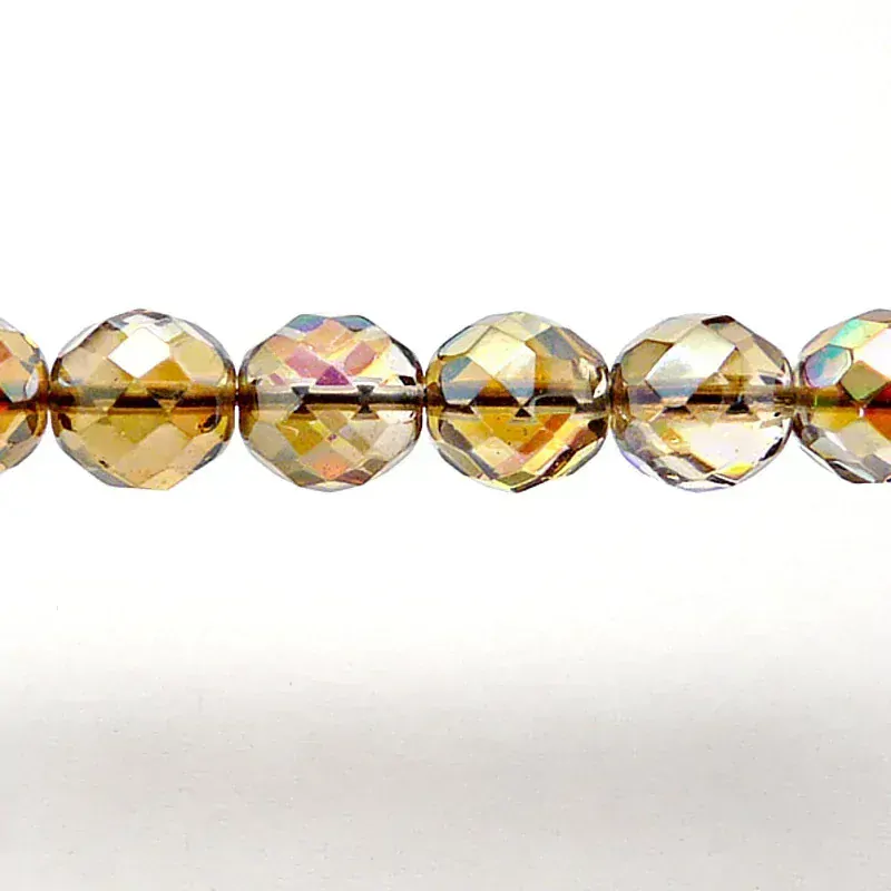 8pcs Czech Fire Polished Faceted Glass Beads Round 12mm Crystal Brown Rainbow
