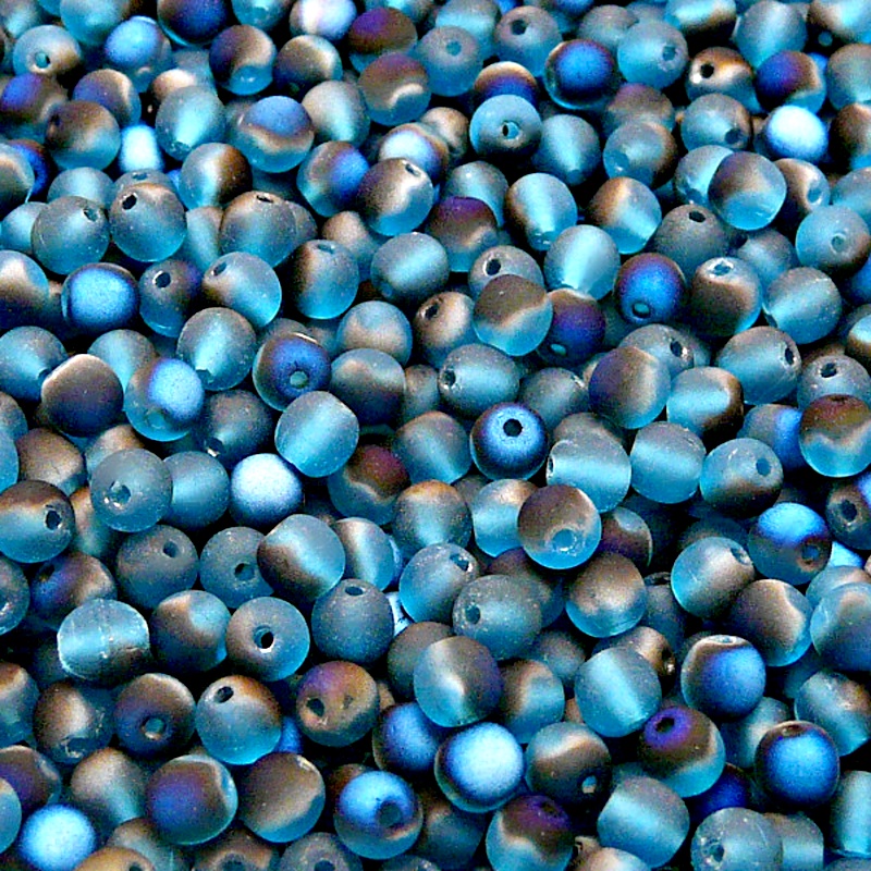 100pcs Czech Pressed Glass Round Beads 4mm Aquamarine Azuro Matte