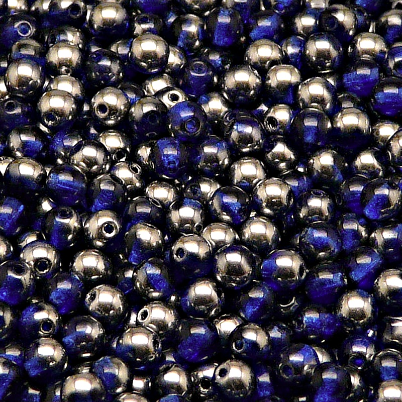 100pcs Czech Pressed Glass Round Beads 4mm Cobal Blue Chrome