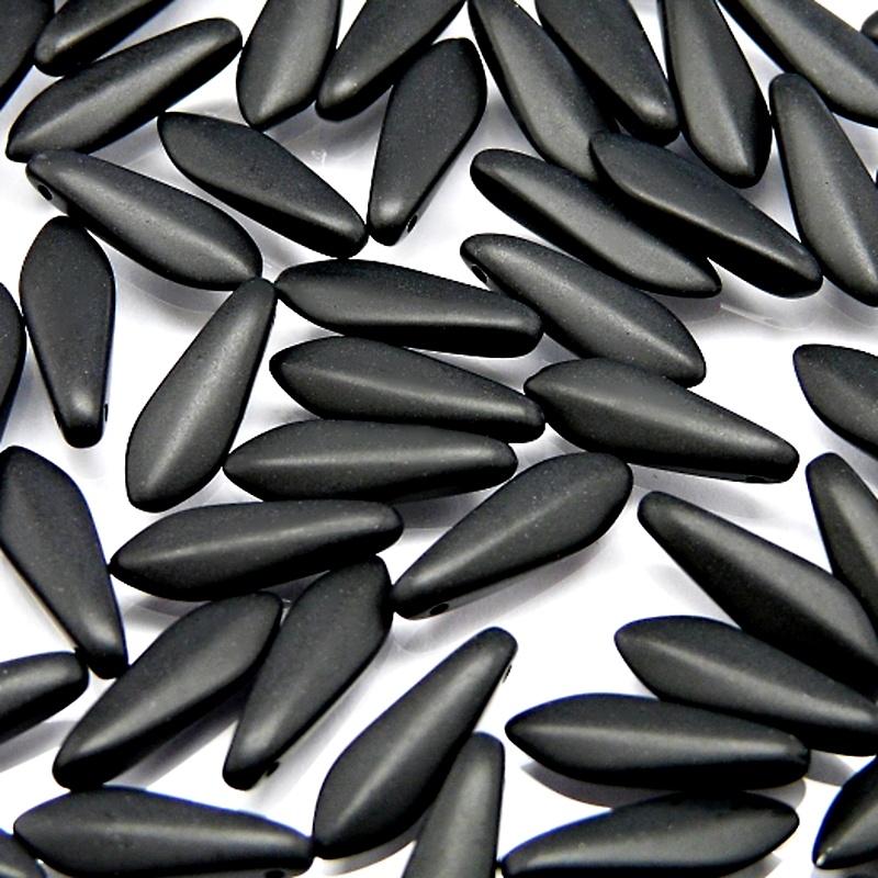 30pcs Czech Pressed Glass Dagger Beads 5x16mm Jet Matte