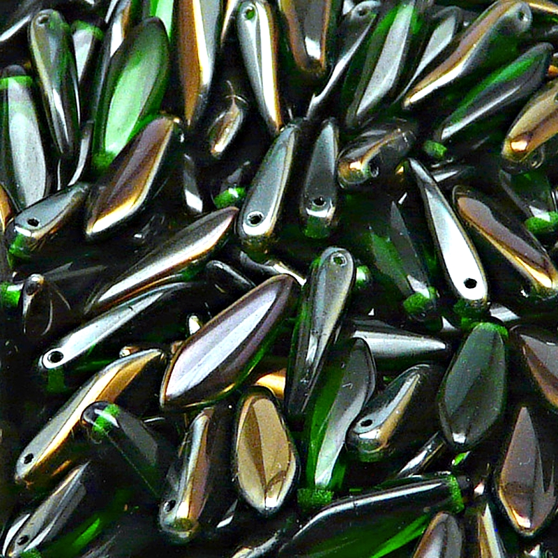 30pcs Czech Pressed Glass Dagger Beads 5x16mm Chrysolite Valentinit