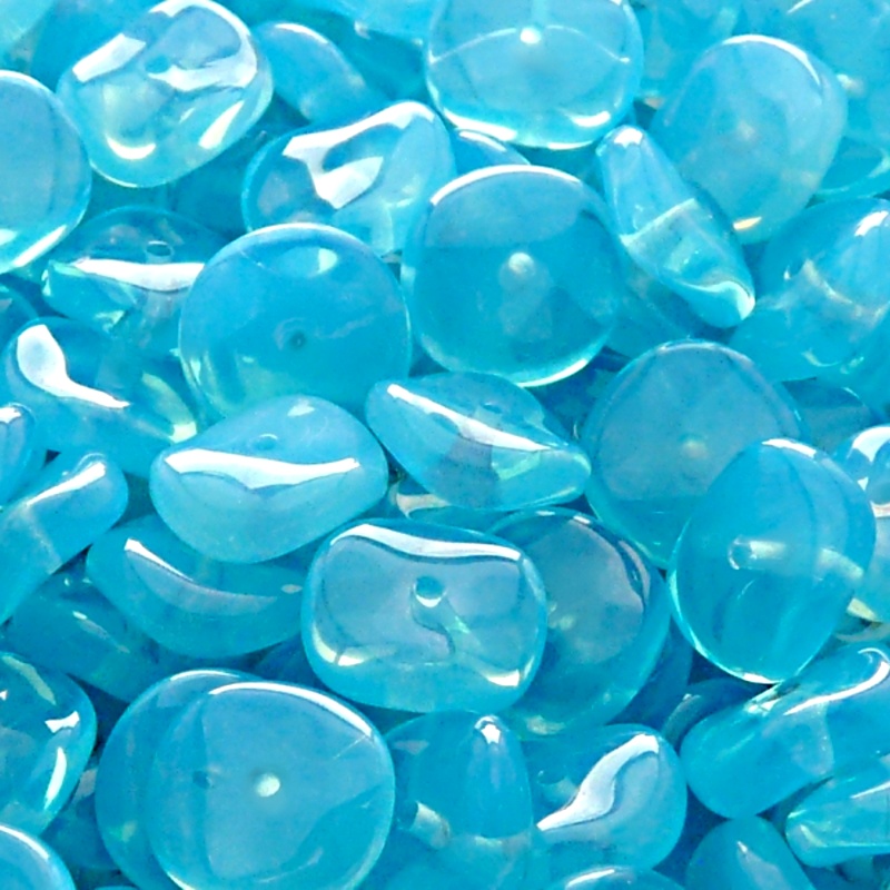 10pcs Czech Pressed Glass Flat Ripple Round Beads 12mm Aqua Opal