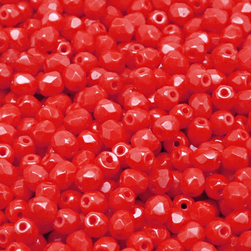 100pcs Czech Fire Polished Faceted Glass Beads Round 4mm Opaque Red Coral