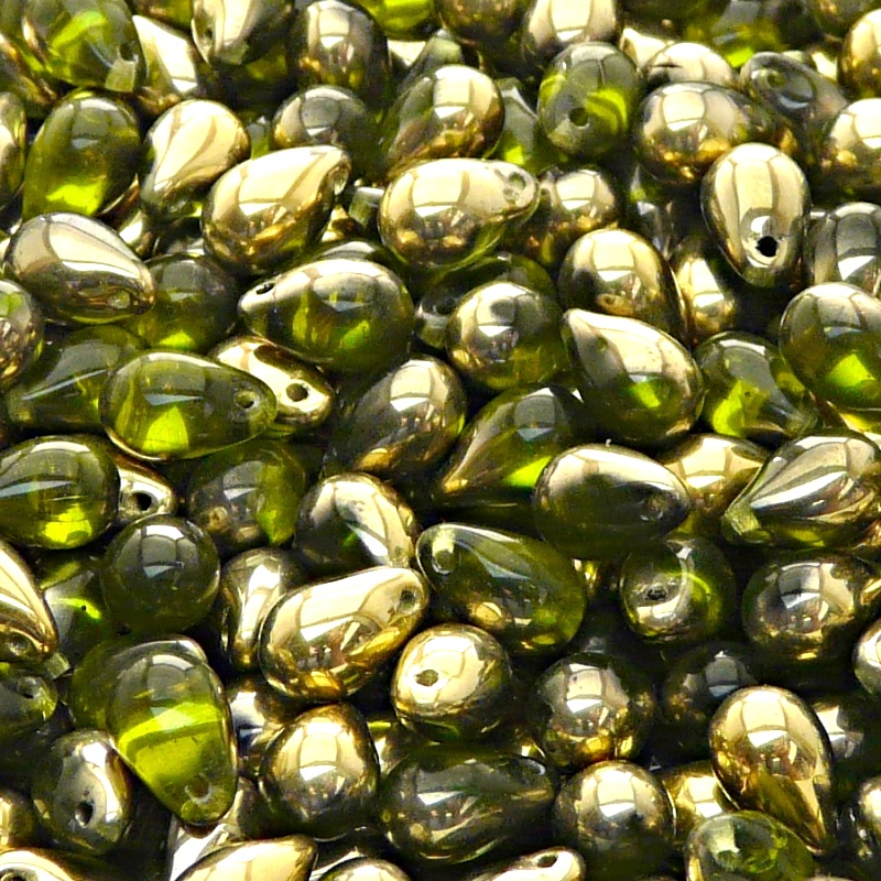 30pcs Czech Pressed Glass Teardrop Beads 6x9mm Olivine Amber