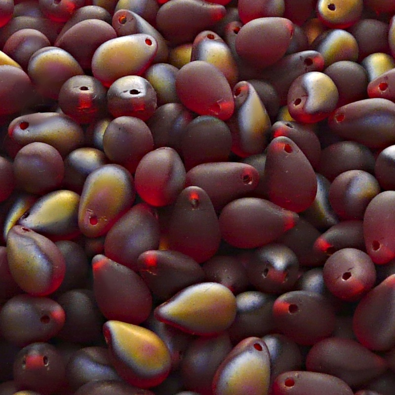 30pcs Czech Pressed Glass Teardrop Beads 6x9mm Ruby Santander Matte