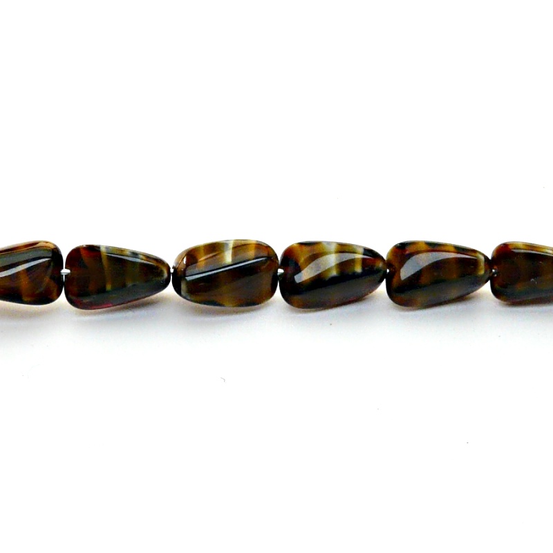 10pcs Czech Pressed Glass Rectangular Beveled Beads 14x9mm Coco Dark Brown Striped Moonlight (16127)