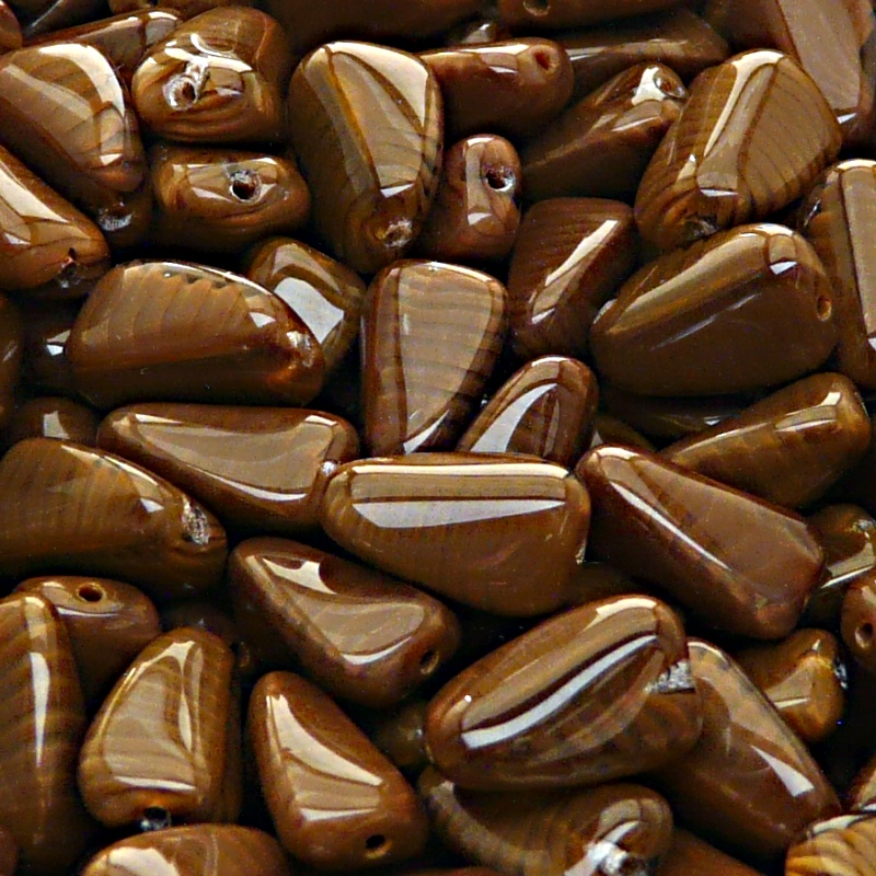 10pcs Czech Pressed Glass Rectangular Beveled Beads 14x9mm Dark Brown Striped Moonlight (16616)