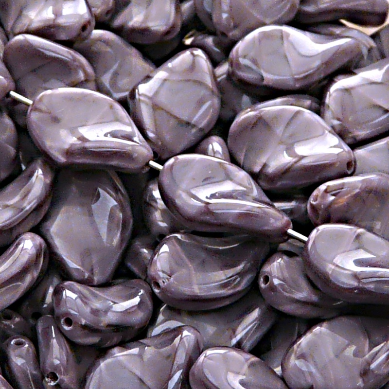 10pcs Czech Pressed Glass Ripple Twisted Flat Oval Beads 19x13mm Violet Striped Moonlight (26027)