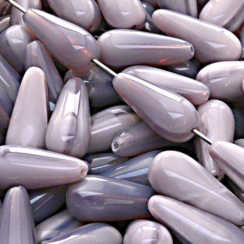 8pcs Czech Pressed Glass Drop Beads 20x9mm Light Violet Opal (21350)