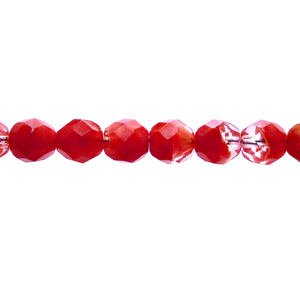 25pcs Czech Fire Polished Faceted Glass Beads Round 8mm Red Striped Moonlight (96020)