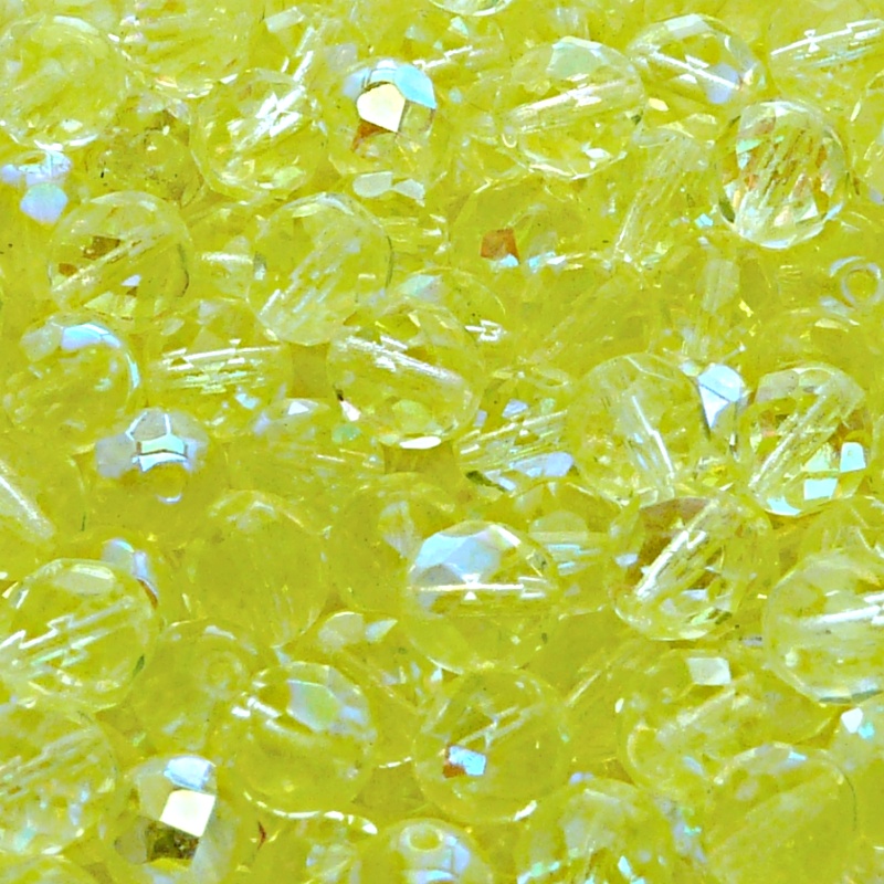 25pcs Czech Fire Polished Faceted Glass Beads Round 8mm Jonquille AB