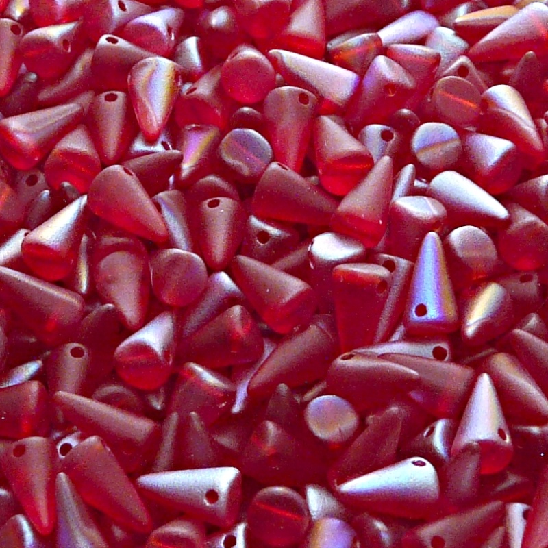 50pcs Czech Pressed Glass Spike Beads 5x8mm Ruby AB Matte
