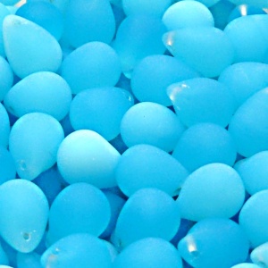 10pcs Czech Pressed Glass Teardrop Beads 10x14mm Aqua Opal Matte