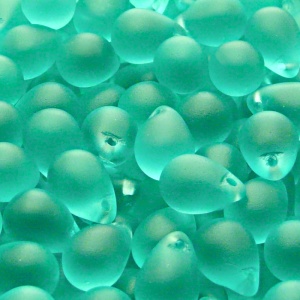 10pcs Czech Pressed Glass Teardrop Beads 10x14mm Light Green Aquamarine Matte