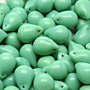 10pcs Czech Pressed Glass Teardrop Beads 10x14mm Opaque Turquoise Green