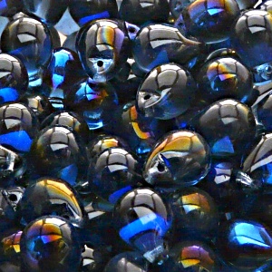 10pcs Czech Pressed Glass Teardrop Beads 10x14mm Sapphire Azuro