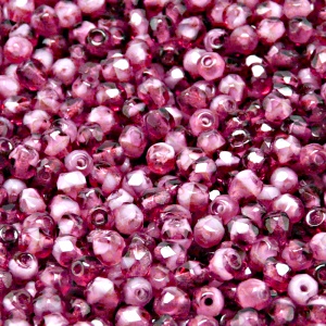 100pcs Czech Fire Polished Faceted Glass Beads Round 4mm Ruby White Moonlight (06708)